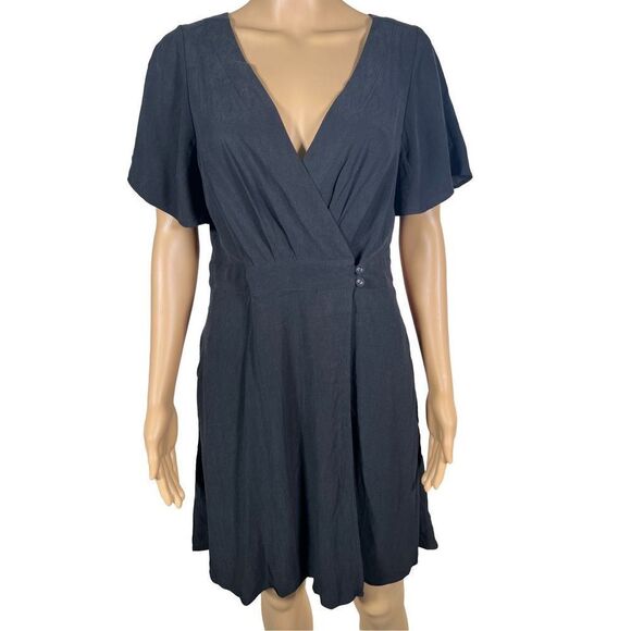 NWT Madewell Women's Black Surplice Neck Pleated Waist True Wrap Mini Dress 4 - Picture 3 of 9